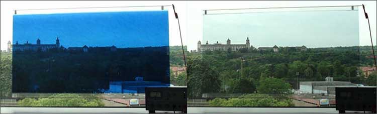 Nachrüstbare elektrochrome Folien für Fenster und Glasfassaden 